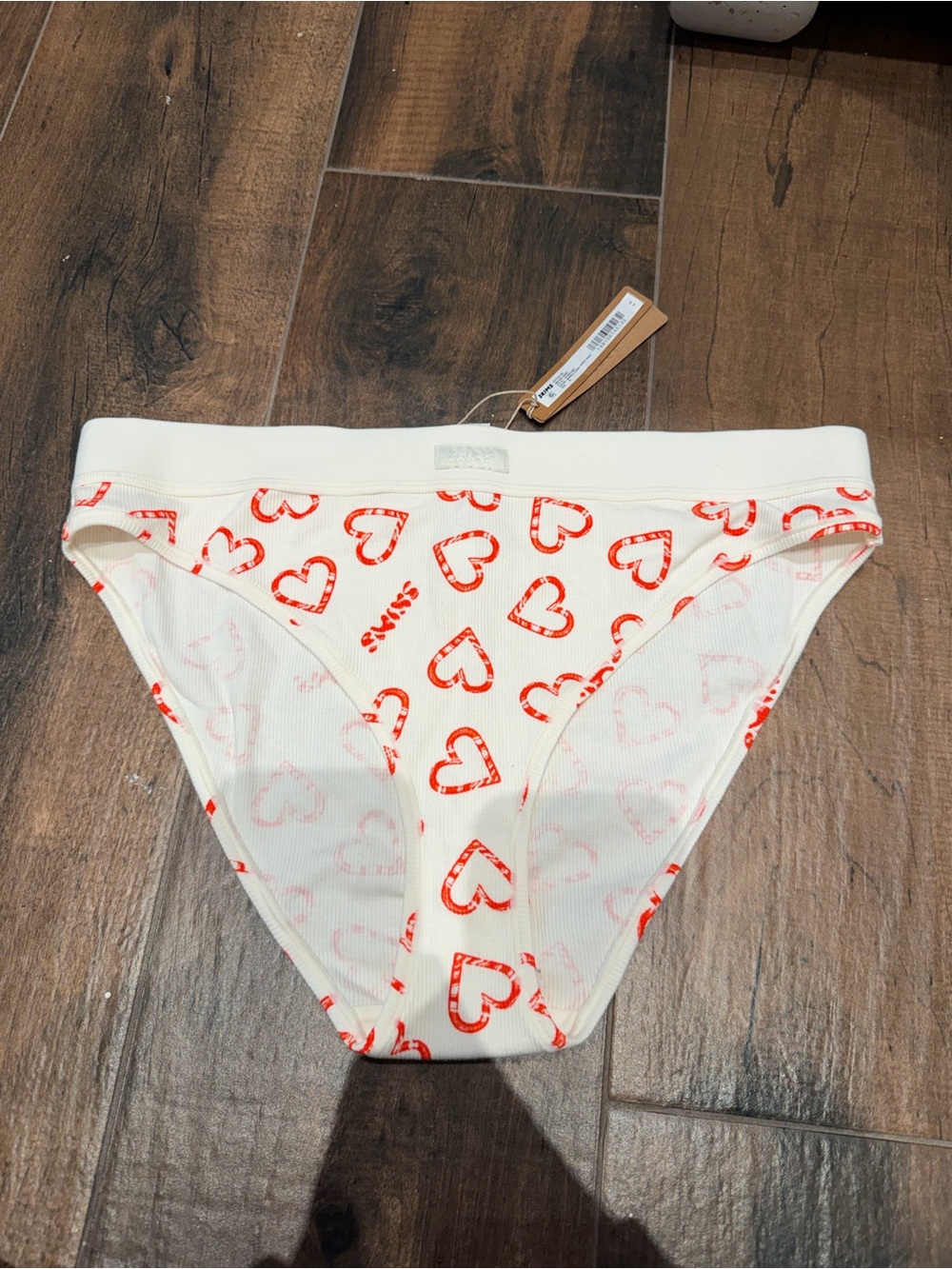 Skims White & Red Heart Print Cotton Briefs